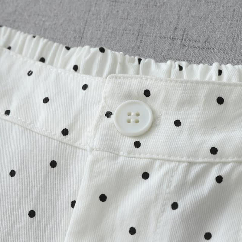 Nimara Ritual Polka Dot Lace Patchwork Cotton Women's Wide Leg Capri Pants With Pockets