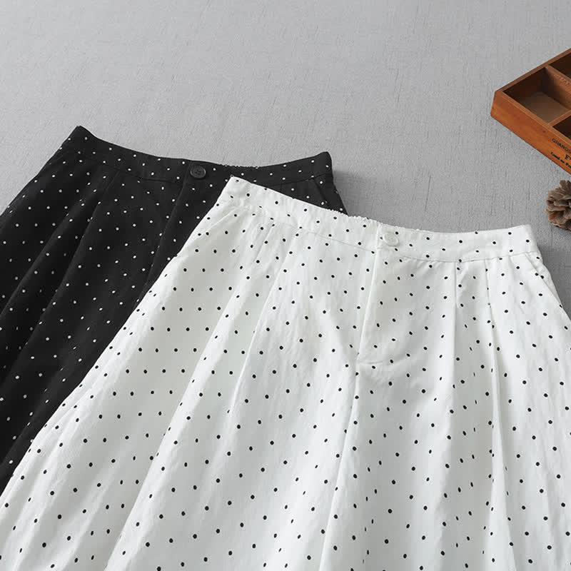 Nimara Ritual Polka Dot Lace Patchwork Cotton Women's Wide Leg Capri Pants With Pockets