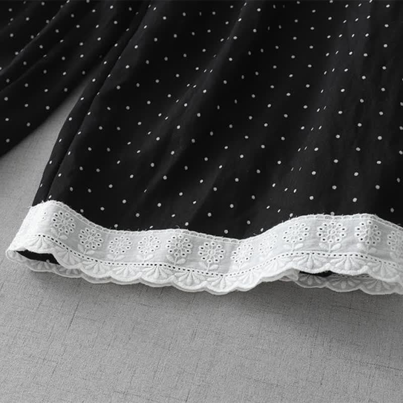 Nimara Ritual Polka Dot Lace Patchwork Cotton Women's Wide Leg Capri Pants With Pockets