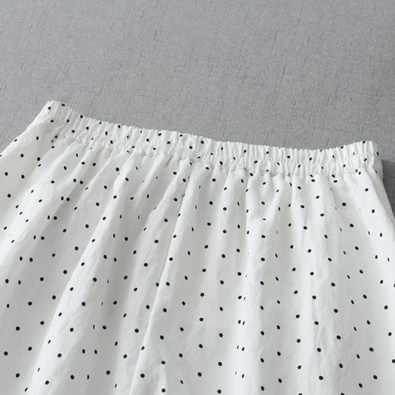 Nimara Ritual Polka Dot Lace Patchwork Cotton Women's Wide Leg Capri Pants With Pockets