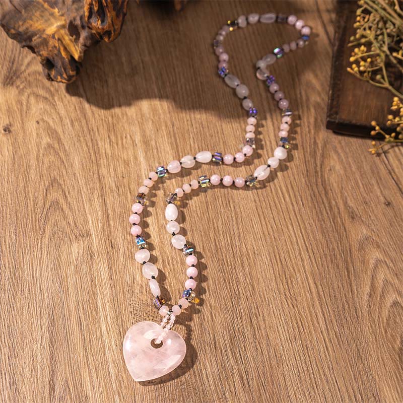 Nimara Ritual Rose Quartz Green Aventurine Love Heart Beads Luck Necklace Pendant