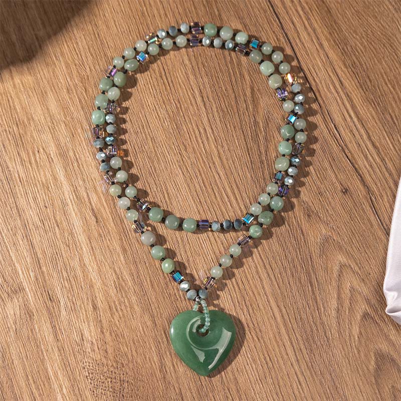 Nimara Ritual Rose Quartz Green Aventurine Love Heart Beads Luck Necklace Pendant