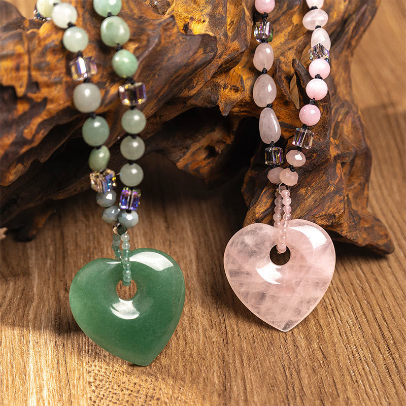 Nimara Ritual Rose Quartz Green Aventurine Love Heart Beads Luck Necklace Pendant