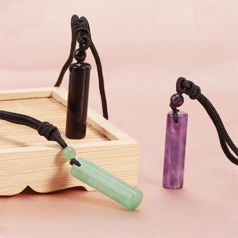 Nimara Ritual Various Crystal Rose Quartz Green Aventurine Amethyst Cylinder Healing Necklace Pendant