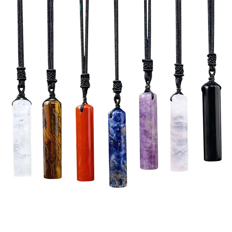 Nimara Ritual Various Crystal Rose Quartz Green Aventurine Amethyst Cylinder Healing Necklace Pendant