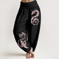 Nimara Ritual Cotton Flying Dragon Phoenix Pattern Women's Elastic Waist Harem Pants
