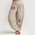 Nimara Ritual Cotton Pink Lotus OM Pattern Women's Elastic Waist Harem Pants