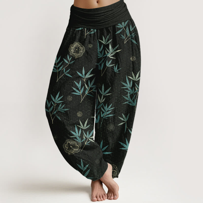 Nimara Ritual Cotton Bamboo Geometric Flowers Pattern Women's Elastic Waist Harem Pants