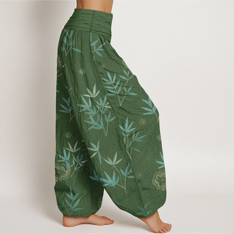Nimara Ritual Cotton Bamboo Geometric Flowers Pattern Women's Elastic Waist Harem Pants