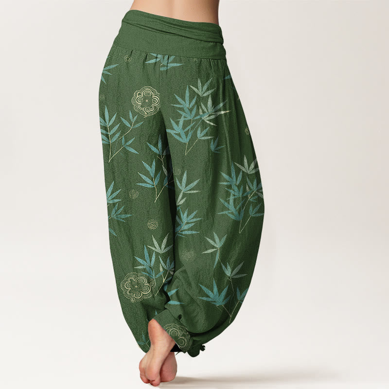 Nimara Ritual Cotton Bamboo Geometric Flowers Pattern Women's Elastic Waist Harem Pants