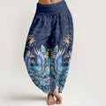 Nimara Ritual Cotton Phoenix Peach Blossom Pattern Women's Elastic Waist Harem Pants