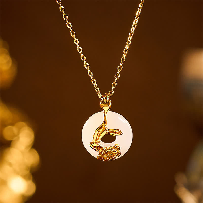 Nimara Ritual 925 Sterling Silver Peony Peace Buckle Hetian White Jade Blessing Necklace Pendant