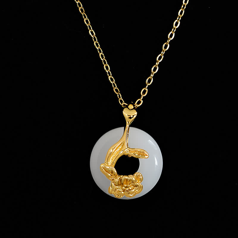 Nimara Ritual 925 Sterling Silver Peony Peace Buckle Hetian White Jade Blessing Necklace Pendant