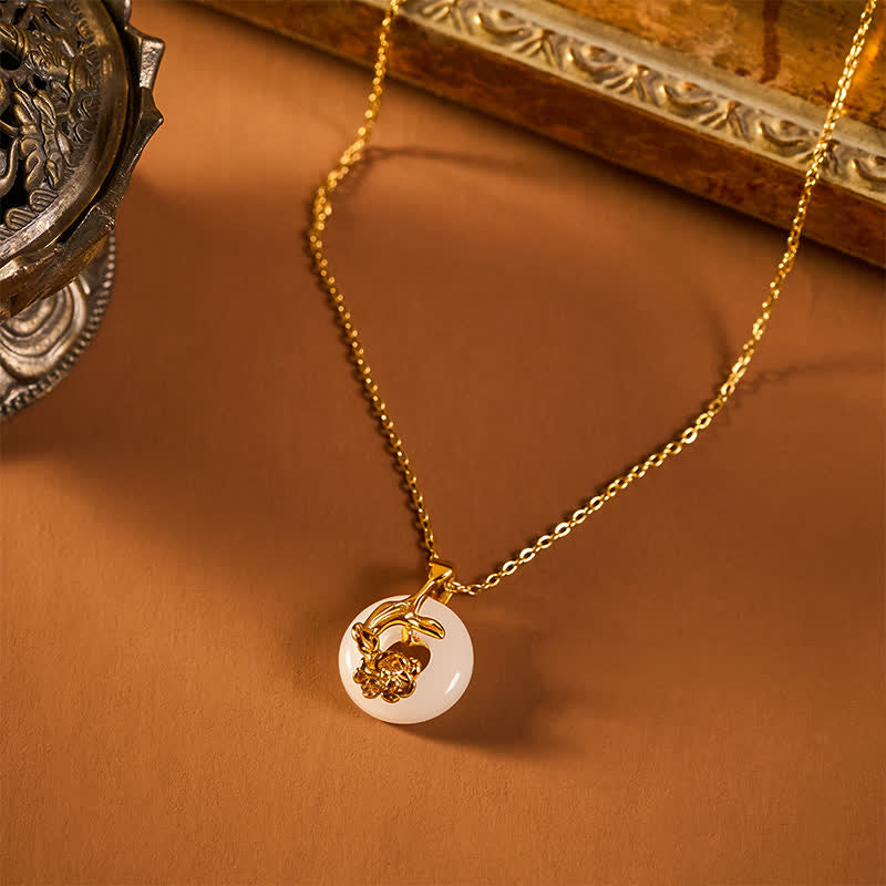 Nimara Ritual 925 Sterling Silver Peony Peace Buckle Hetian White Jade Blessing Necklace Pendant