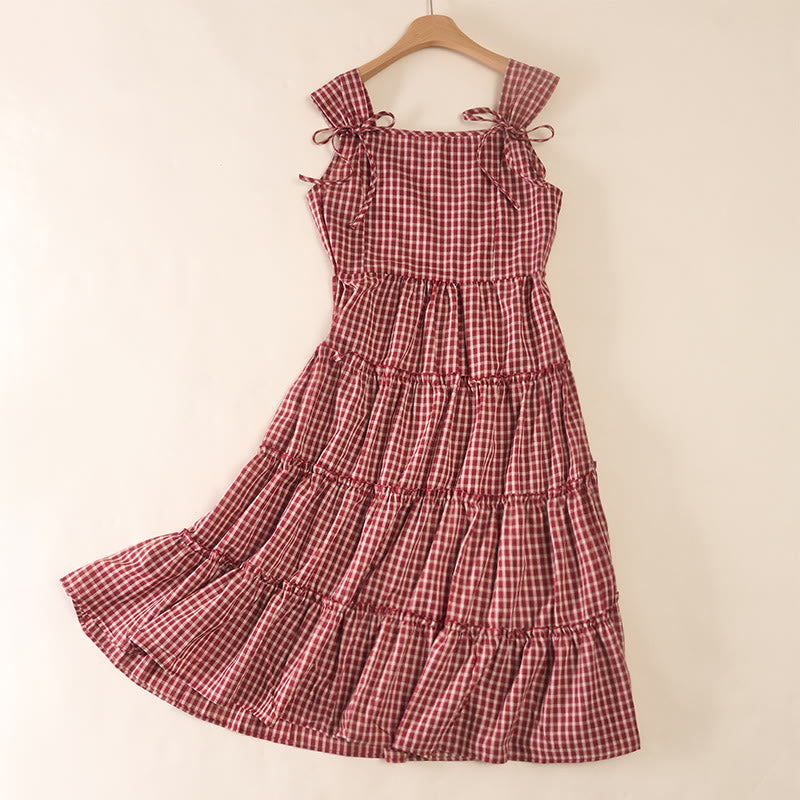 Nimara Ritual Plaid Sleeveless Summer Below Knee Dress With Pockets