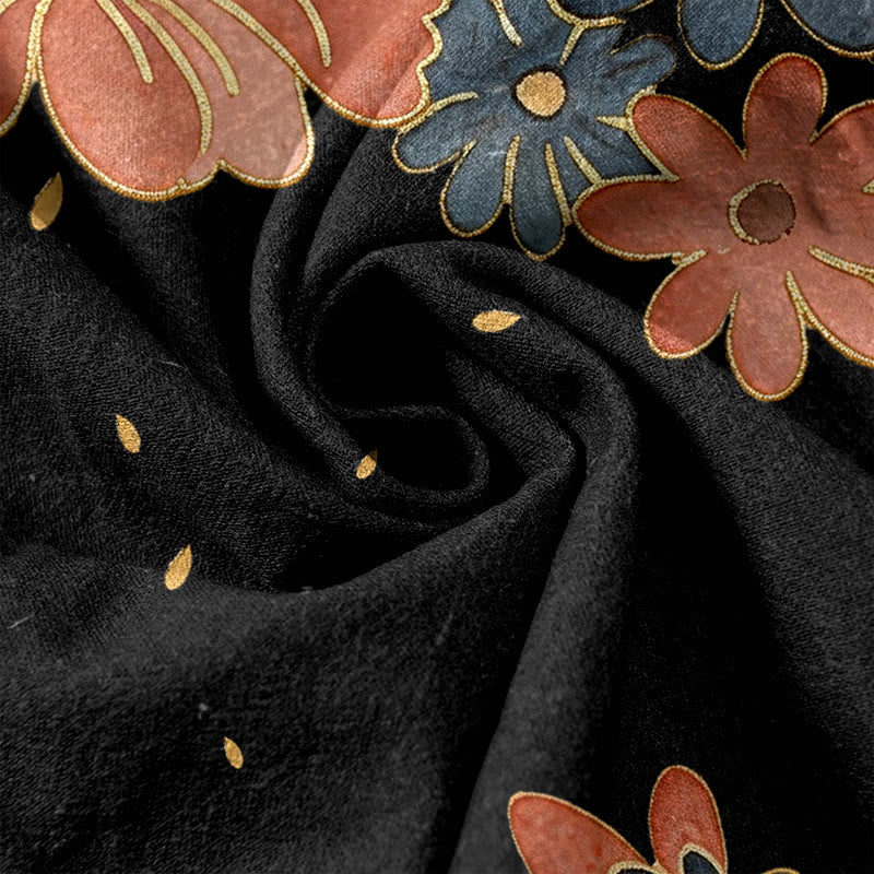 Nimara Ritual Pure Cotton Cat Butterfly Pink Blossom Pattern Women's Elastic Waist Pants With Pockets