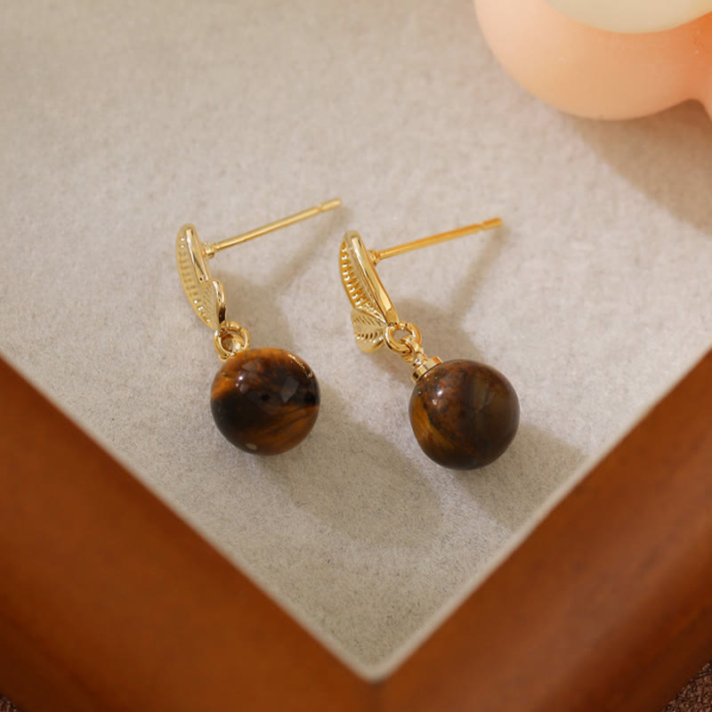 Nimara Ritual Tiger Eye Leaves Design Copper Protection Earrings