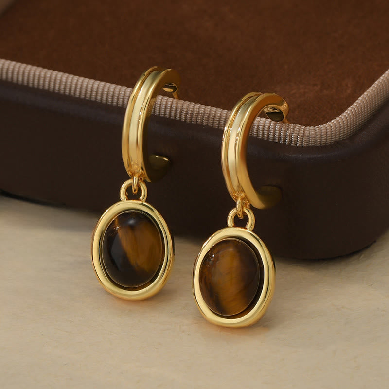 Nimara Ritual Tiger Eye Retro Round Copper Protection Earrings