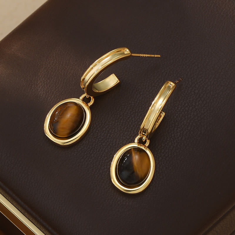 Nimara Ritual Tiger Eye Retro Round Copper Protection Earrings