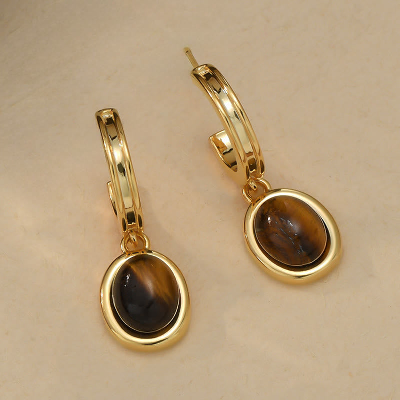 Nimara Ritual Tiger Eye Retro Round Copper Protection Earrings