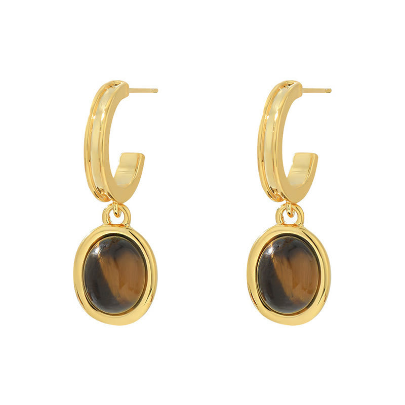 Nimara Ritual Tiger Eye Retro Round Copper Protection Earrings