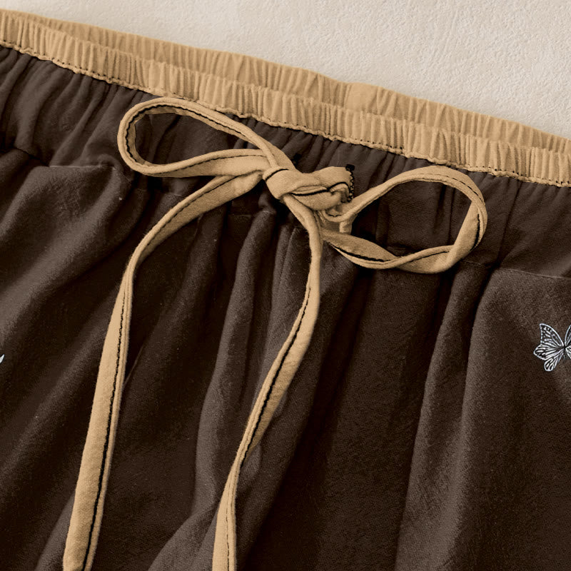 Nimara Ritual Pure Cotton Flower Petal Pattern Women's Elastic Waist Pants With Pockets