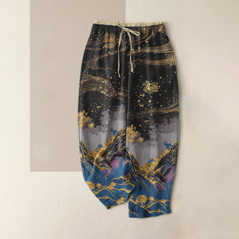Nimara Ritual Pure Cotton Flower Petal Pattern Women's Elastic Waist Pants With Pockets