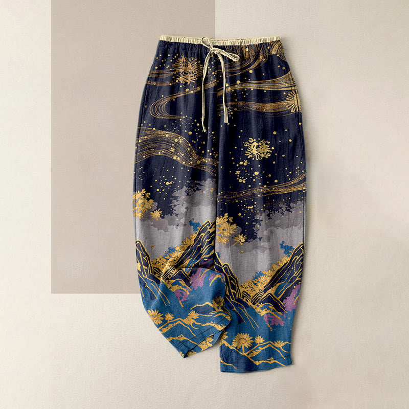 Nimara Ritual Pure Cotton Flower Petal Pattern Women's Elastic Waist Pants With Pockets