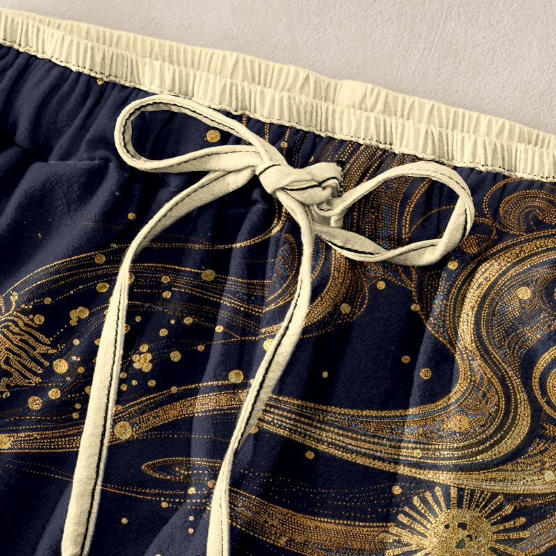 Nimara Ritual Pure Cotton Flower Petal Pattern Women's Elastic Waist Pants With Pockets