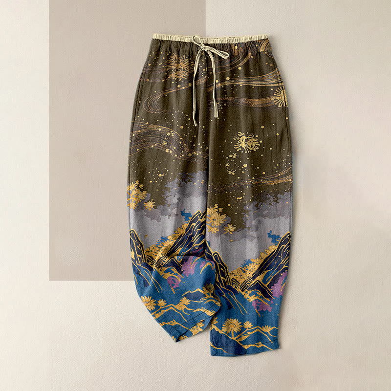 Nimara Ritual Pure Cotton Flower Petal Pattern Women's Elastic Waist Pants With Pockets
