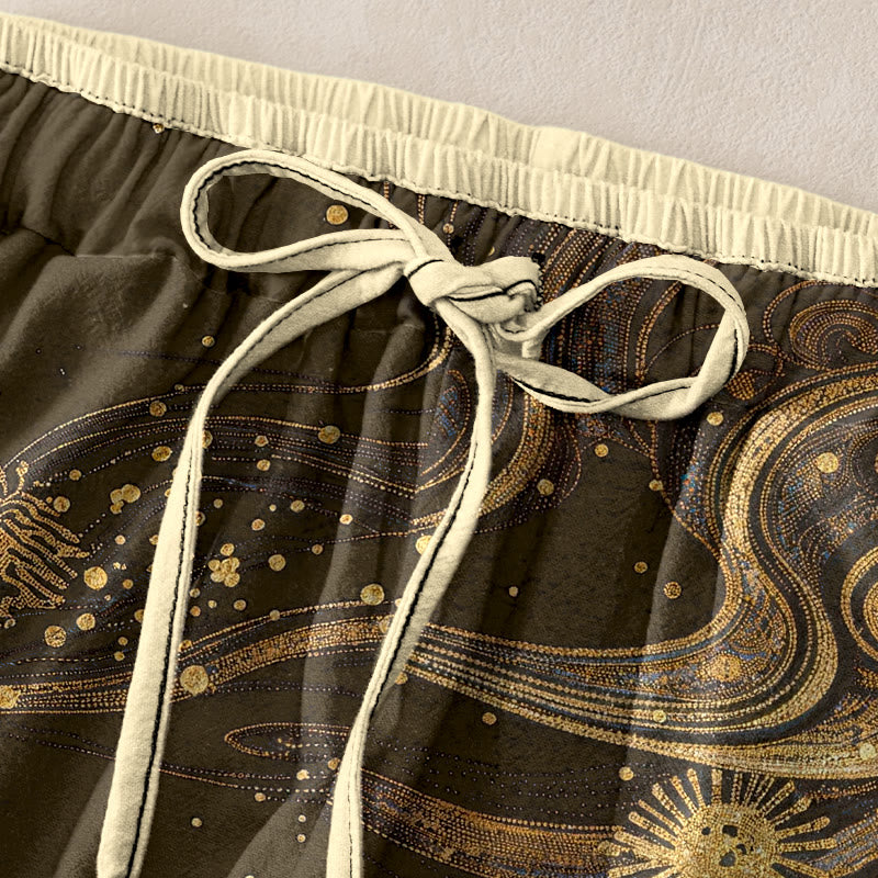 Nimara Ritual Pure Cotton Flower Petal Pattern Women's Elastic Waist Pants With Pockets