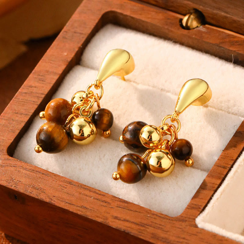 Nimara Ritual Tiger Eye Round Bead Fish Tail Irregular Design Protection Earrings