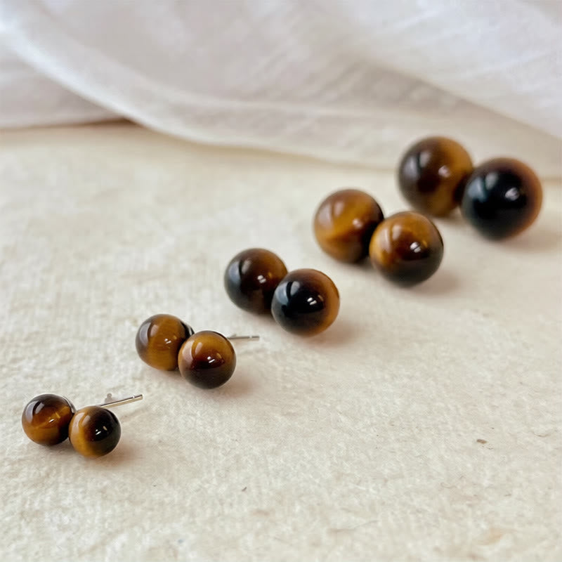 Nimara Ritual Simple Tiger Eye Retro Round Protection Stud Earrings