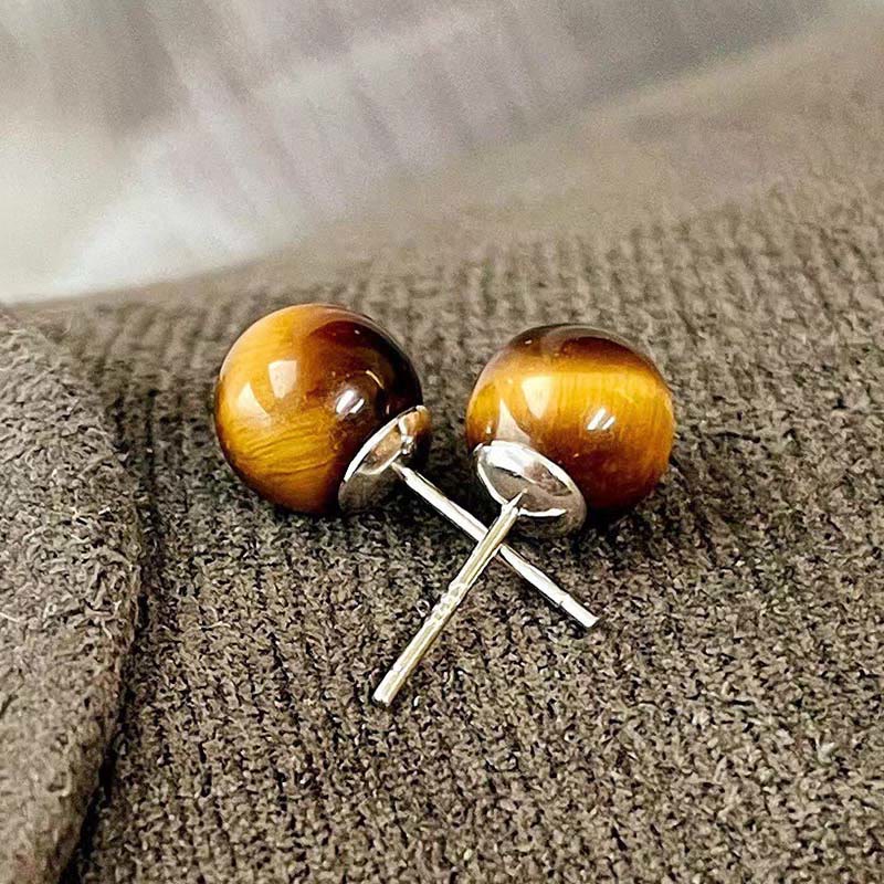 Nimara Ritual Simple Tiger Eye Retro Round Protection Stud Earrings