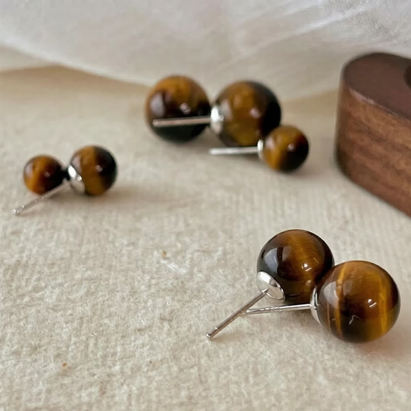 Nimara Ritual Simple Tiger Eye Retro Round Protection Stud Earrings