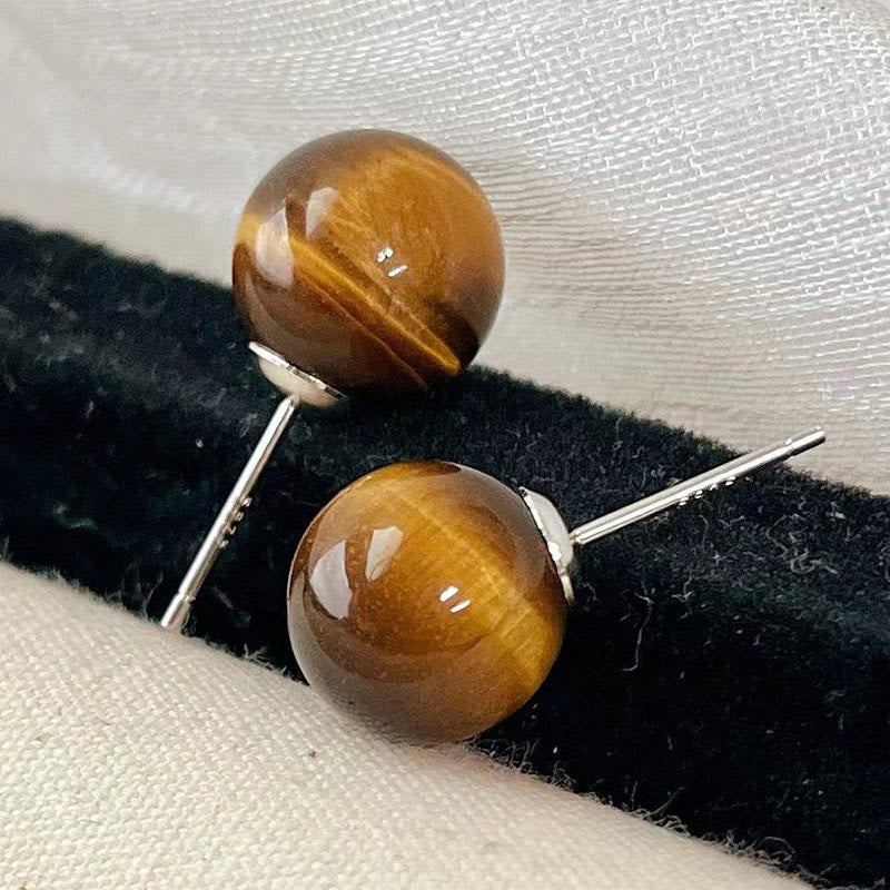Nimara Ritual Simple Tiger Eye Retro Round Protection Stud Earrings