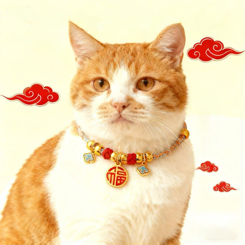 Nimara Ritual Colorful String Bead Plaited Fu Character Protection Adjustable Cats Dogs Pet Collar