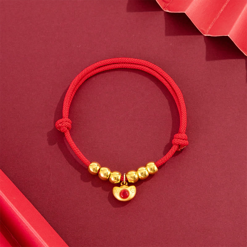 Nimara Ritual Red String Bead Yuanbao Fu Character Protection Adjustable Cats Dogs Pet Collar