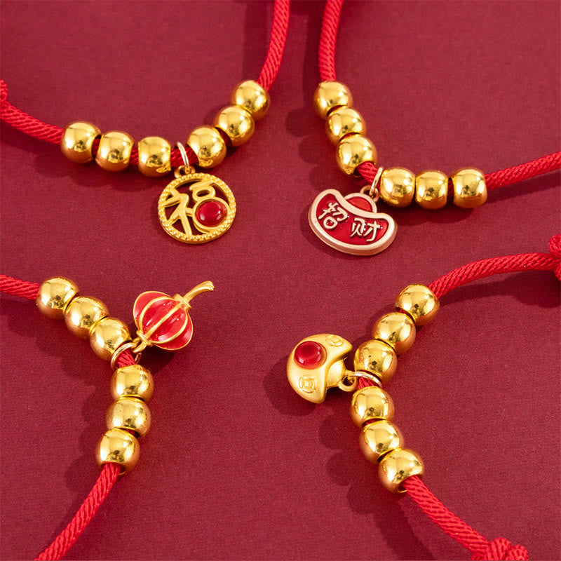 Nimara Ritual Red String Bead Yuanbao Fu Character Protection Adjustable Cats Dogs Pet Collar