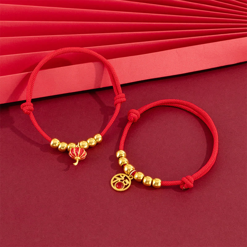 Nimara Ritual Red String Bead Yuanbao Fu Character Protection Adjustable Cats Dogs Pet Collar