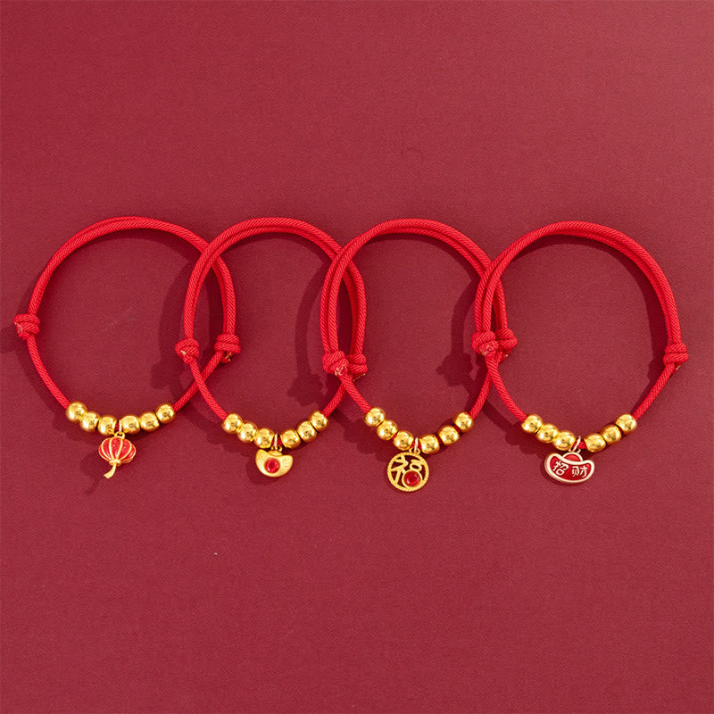 Nimara Ritual Red String Bead Yuanbao Fu Character Protection Adjustable Cats Dogs Pet Collar