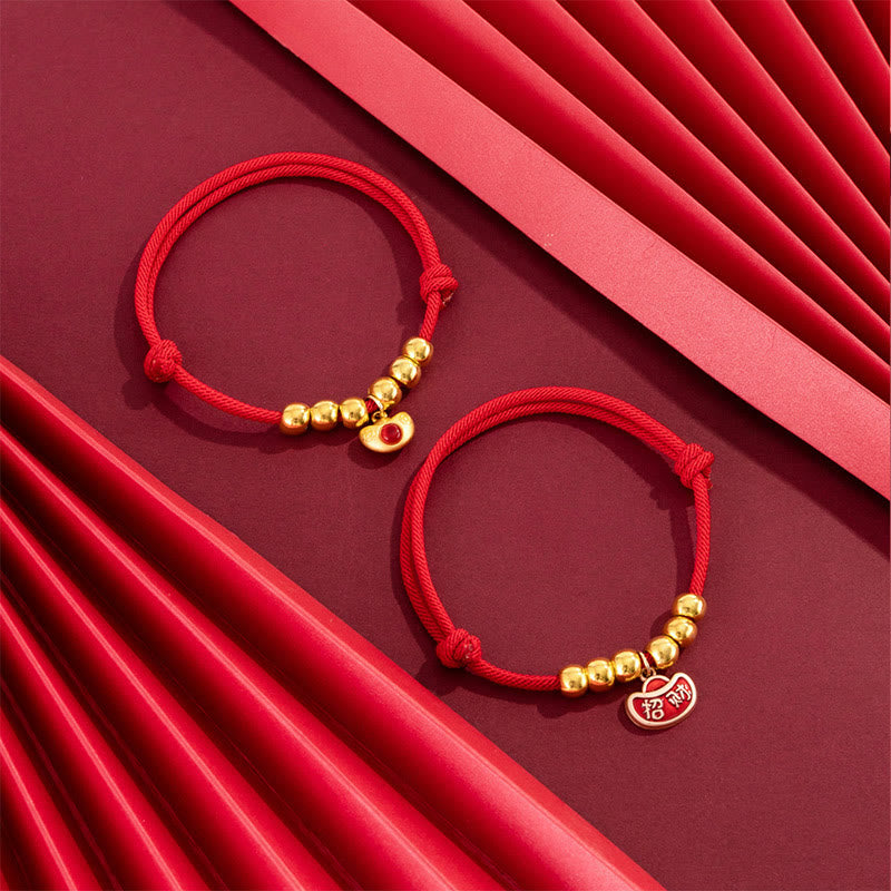 Nimara Ritual Red String Bead Yuanbao Fu Character Protection Adjustable Cats Dogs Pet Collar
