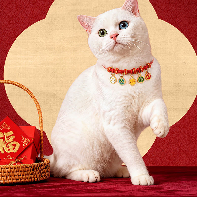 Nimara Ritual Red String Bead Compass Gourd Protection Adjustable Cats Dogs Pet Collar