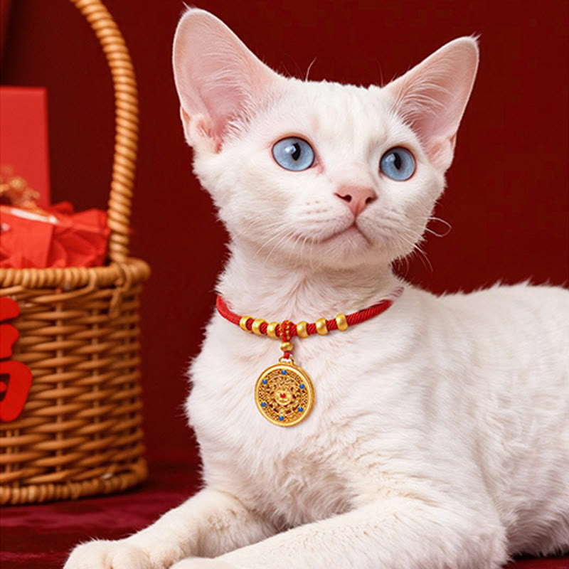 Nimara Ritual Red String Bead Compass Gourd Protection Adjustable Cats Dogs Pet Collar