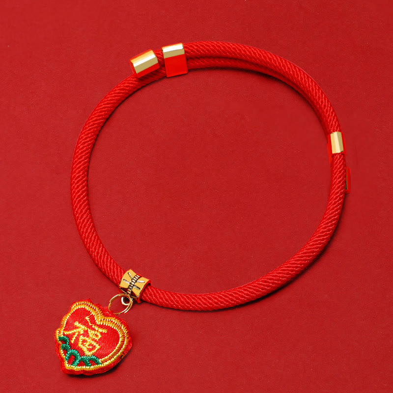 Nimara Ritual Red String Plaited Embroidery Tiger Fu Character Protection Adjustable Cats Dogs Pet Collar