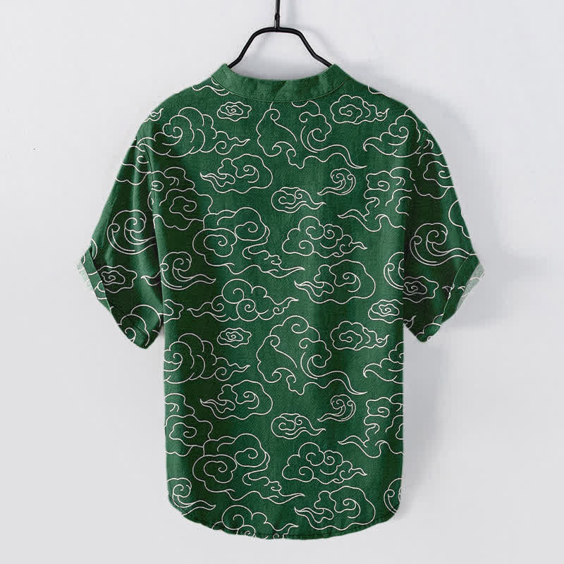 Nimara Ritual Cotton Cloud Pattern Men's Short Sleeve Half Button Shirt