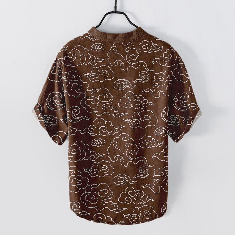 Nimara Ritual Cotton Cloud Pattern Men's Short Sleeve Half Button Shirt