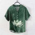 Nimara Ritual Cotton Lotus Pattern Men's Short Sleeve Half Button Shirt
