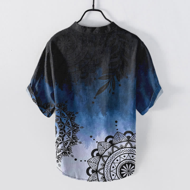 Nimara Ritual Cotton Mandala Pattern Men's Short Sleeve Half Button Shirt