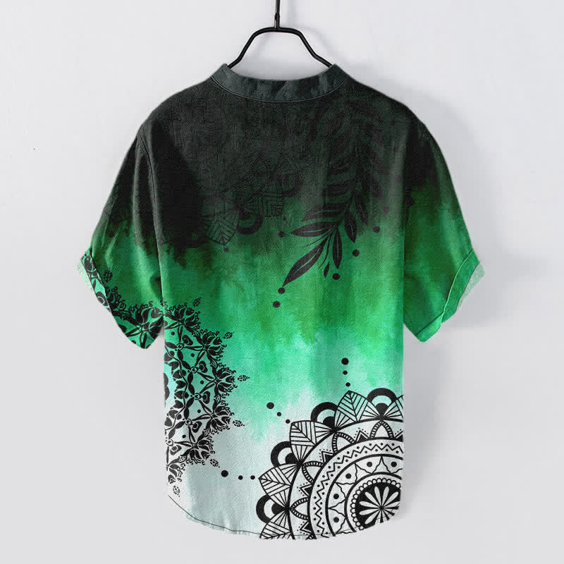 Nimara Ritual Cotton Mandala Pattern Men's Short Sleeve Half Button Shirt